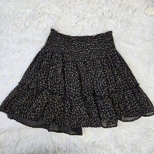 Altar’d State Sz Medium Mini Skirt Black Tan Pattern Smocked Waist Animal Print